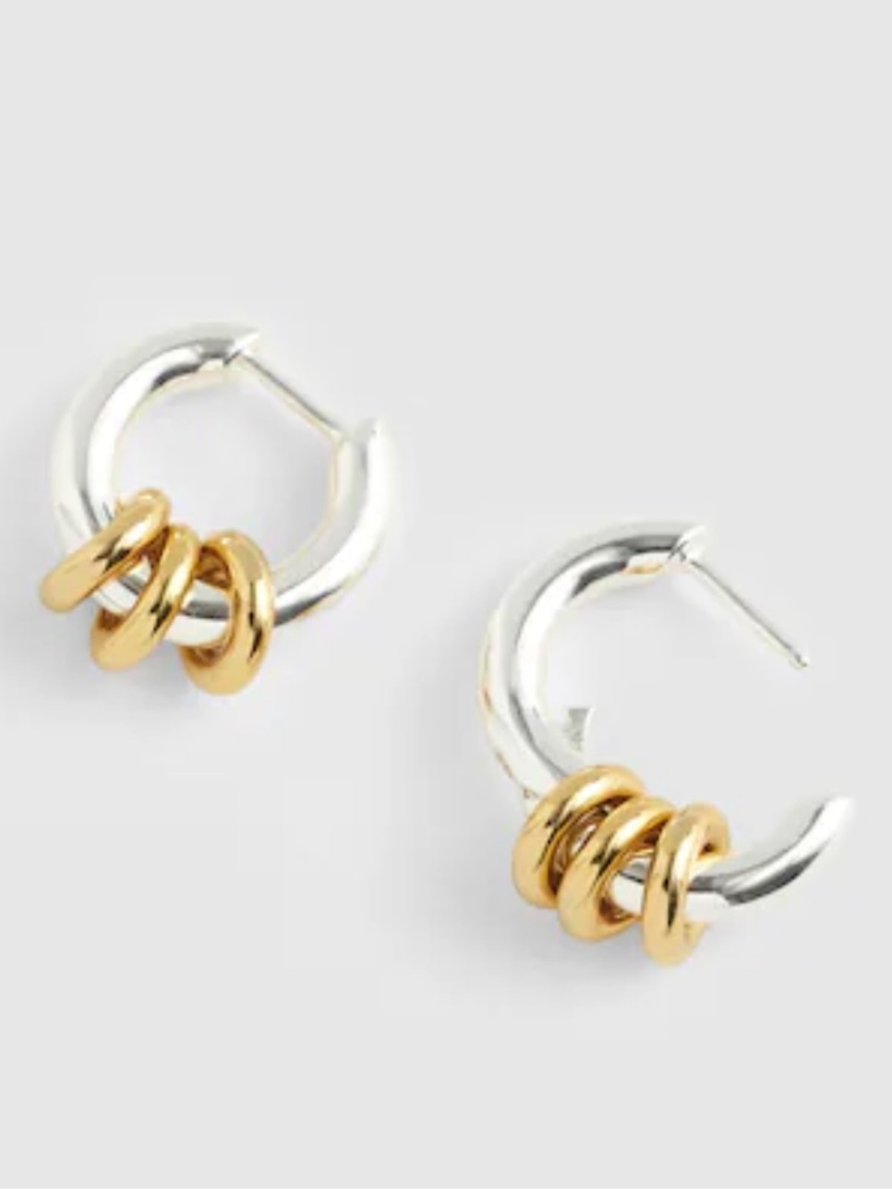 Madewell Mixed-Metal Triple Ring Huggie Hoop Earrings with Gold Rings